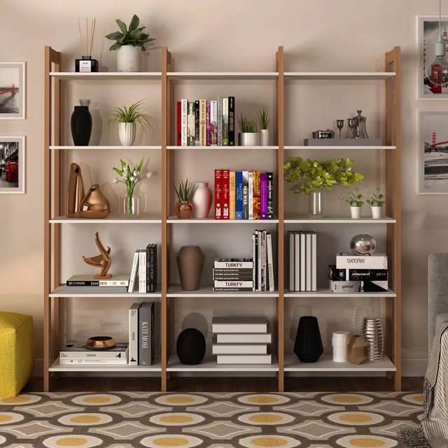 Estante de Livros 190CMX184,7cm Haia Yescasa Branco/Amêndoa