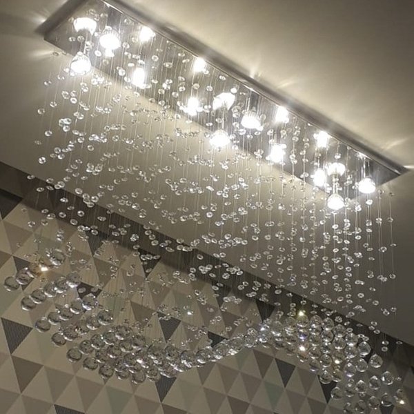 Lustre De Cristal Para Sala De Jantar/estar Com 70cm De Altura Base De Inox 1mx20cm