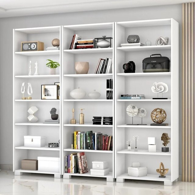 Kit 3 Estantes para Livros 5 Prateleiras 188CMX60,5cm Office Branco/Tx