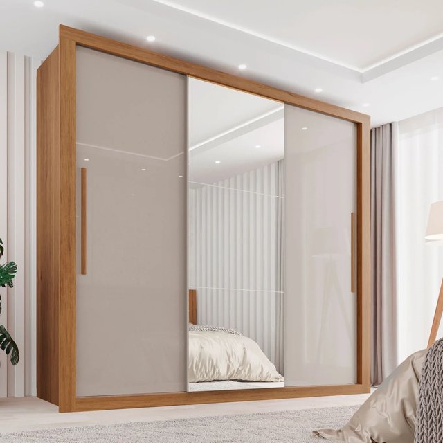 Guarda Roupa Casal 3 Portas com Espelho 4 Gavetas Costa Rica Cinamomo/Off-White Cinamomo/Off-White