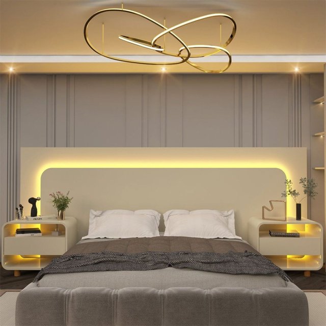 Box Casal 2 Mesas de Cabeceira com Led Innova 100% MDF Branco Off White